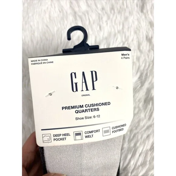 GAP Men’s Premium Cushioned Quarters Socks 4 Pairs Shoe Size 6-12 Beige Charcoal - Picture 7 of 8